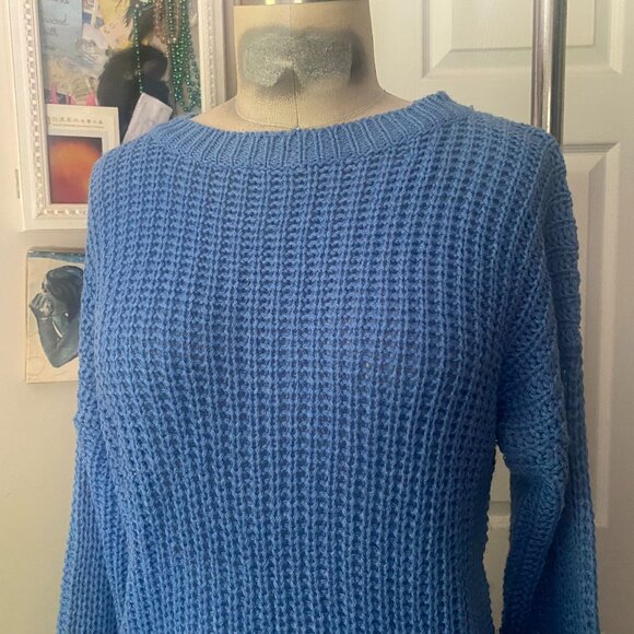 Love by CHESLEY Blue Cable-knit Light weight RIPPED Sweater Dress PUNK *SMALL* - Picture 2 of 7